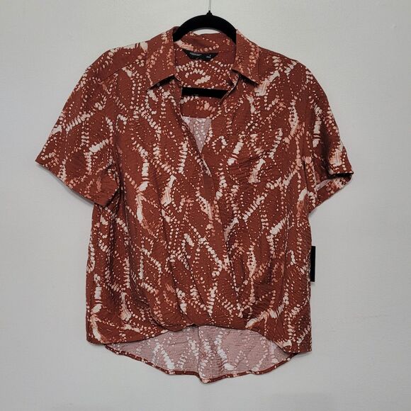Simply Vera Vera Wang Rust Batik Print Drapey Blouse Small NWT Boho Top - Picture 3 of 6